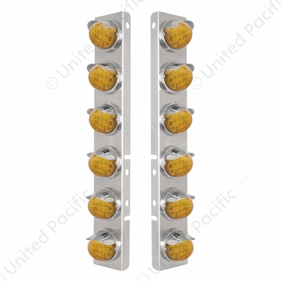 SS Front Air Cleaner Bracket With 12X 17 Amber LED Reflector Watermelon Lights & SS Visors For Peter