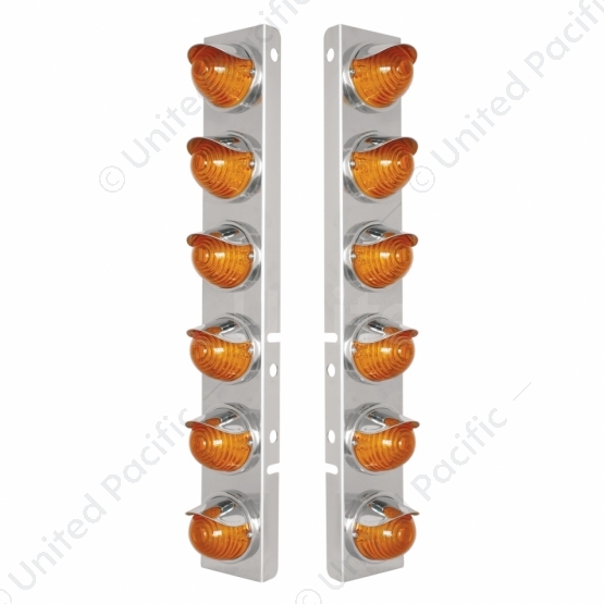 SS Front Air Cleaner Bracket W/12X 17 Amber LED Beehive Lights & SS Visors For Peterbilt-Amber LED &