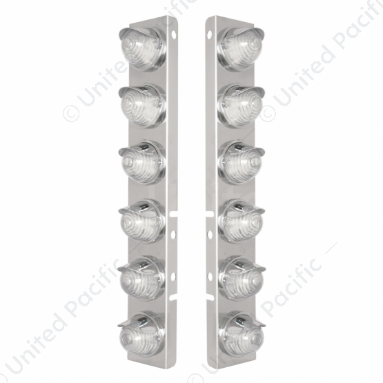 SS Front Air Cleaner Bracket W/12X 17 Amber LED Beehive Lights & SS Visors For Peterbilt-Amber LED/C