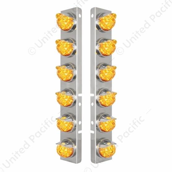 SS Front Air Cleaner Bracket W/12X 17 Amber LED Watermelon Lights & SS Visors For Peterbilt-Amber Le