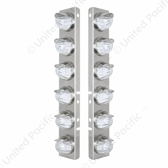 SS Front Air Cleaner Bracket W/12X 17 Amber LED Watermelon Lights & SS Visors For Peterbilt-Clear Le