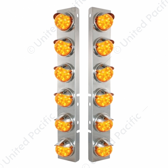 SS Front Air Cleaner Brkt With 12X 17 Amber LED Dual Func. Watermelon Lights & SS Visors For Peterbi