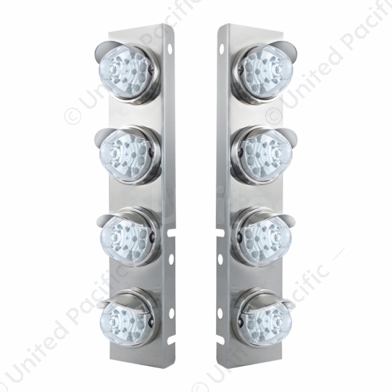 SS Front Air Cleaner Bracket With 8X 17 Amber LED Reflector Watermelon Lights & SS Visors For Peterb