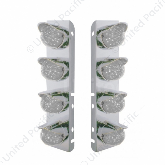 SS Front Air Cleaner Bracket With 8X 17 Amber LED Watermelon Lights & SS Visors For Peterbilt-Clear