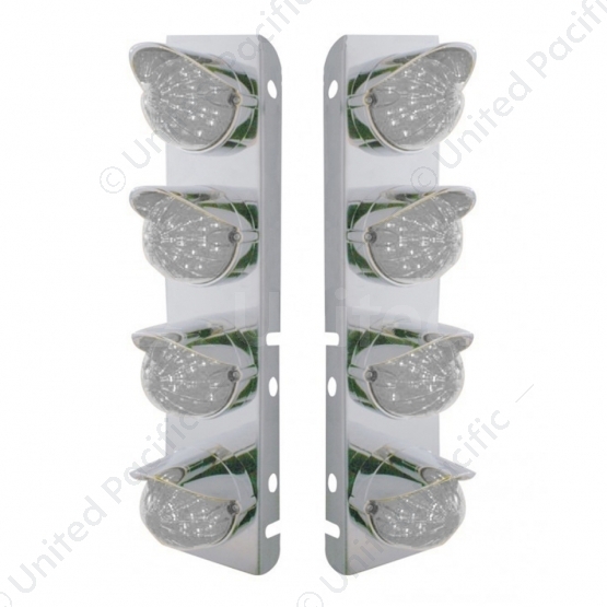 SS Front Air Cleaner Bracket With 8X 17 Amber LED Hi/Lo Watermelon Lights & SS Visors For Peterbilt-