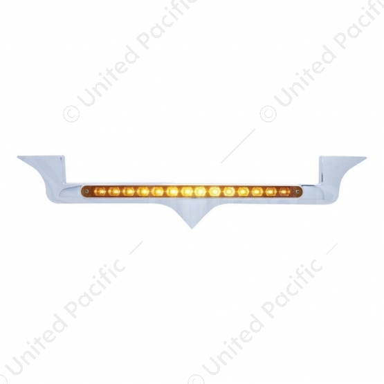 Chrome Hood Emblem Trim With 14 LED Light Bar For Kenworth - Amber LED/Amber Lens