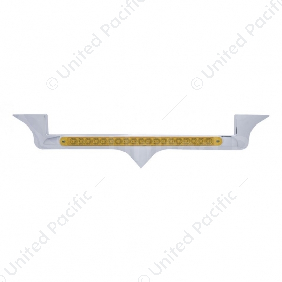 Chrome Hood Emblem Trim With 19 LED Reflector Light Bar For Kenworth - Amber LED/Amber Lens