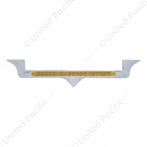 Chrome Hood Emblem Trim With 19 LED Reflector Light Bar For Kenworth - Amber LED/Amber Lens
