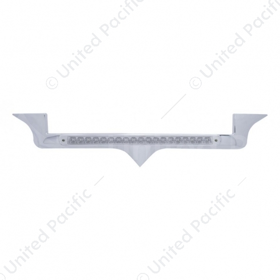 Chrome Hood Emblem Trim With 19 LED Reflector Light Bar For Kenworth - Amber LED/Clear Lens