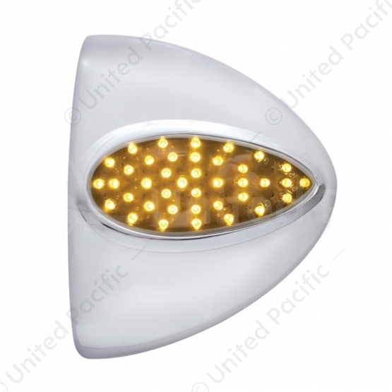 39 LED Teardrop Headlight Turn Signal Light Cover For Peterbilt - Amber LED/Chrome Lens