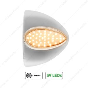 39 LED Teardrop Headlight Turn Signal Light Cover For Peterbilt - Amber LED/Chrome Lens
