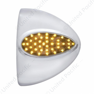 39 LED Teardrop Headlight Turn Signal Light Cover For Peterbilt - Amber LED/Chrome Lens