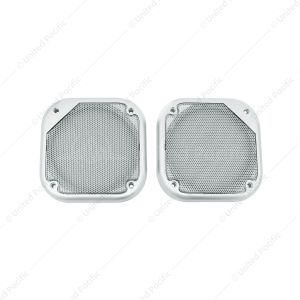 Chrome 5-1/2" Square Speaker Cover For Various Freightliner & Kenworth Models