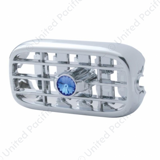 Chrome Plastic A/C Vent With Color Crystal For Peterbilt (2006+) - Blue Crystal