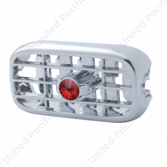 Chrome Plastic A/C Vent With Color Crystal For Peterbilt (2006+) - Red Crystal