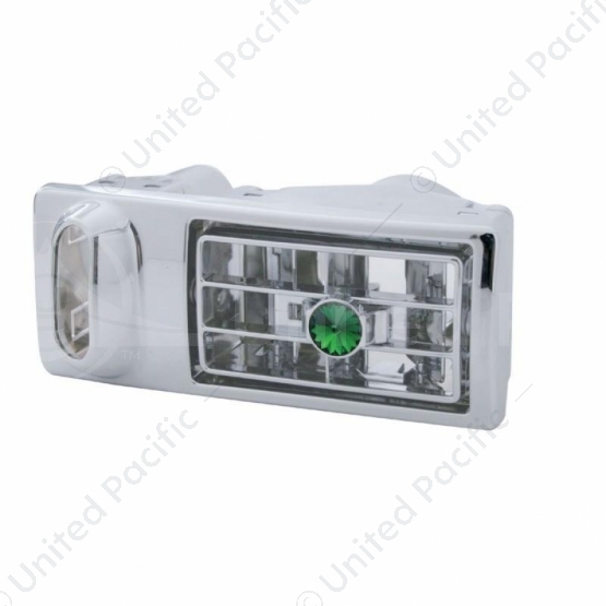 Chrome Plastic A/C Vent With Color Crystal For 2002-2005 Kenworth - Green Crystal - Driver