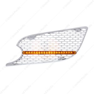 Chrome Air Intake Grille W/Reflector LED Light For 2012-2021 Peterbilt 579 (Driver) - Amber LED/Ambe