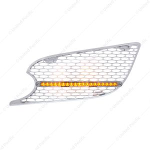 Chrome Air Intake Grille W/Reflector LED Light For 2012-2021 Peterbilt 579 (Driver) - Amber LED/Clea