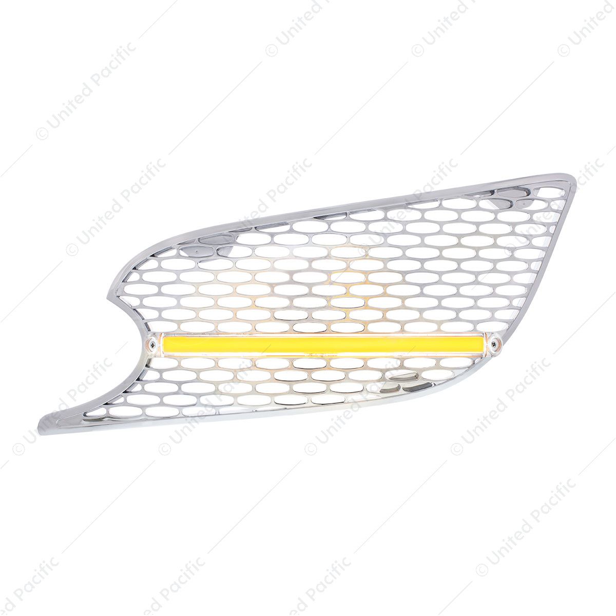 Chrome Air Intake Grille With LED GloLight For 2012-2021 Peterbilt 579 (Driver) - Amber LED/Clear Le
