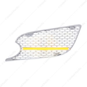 Chrome Air Intake Grille With LED GloLight For 2012-2021 Peterbilt 579 (Driver) - Amber LED/Clear Le
