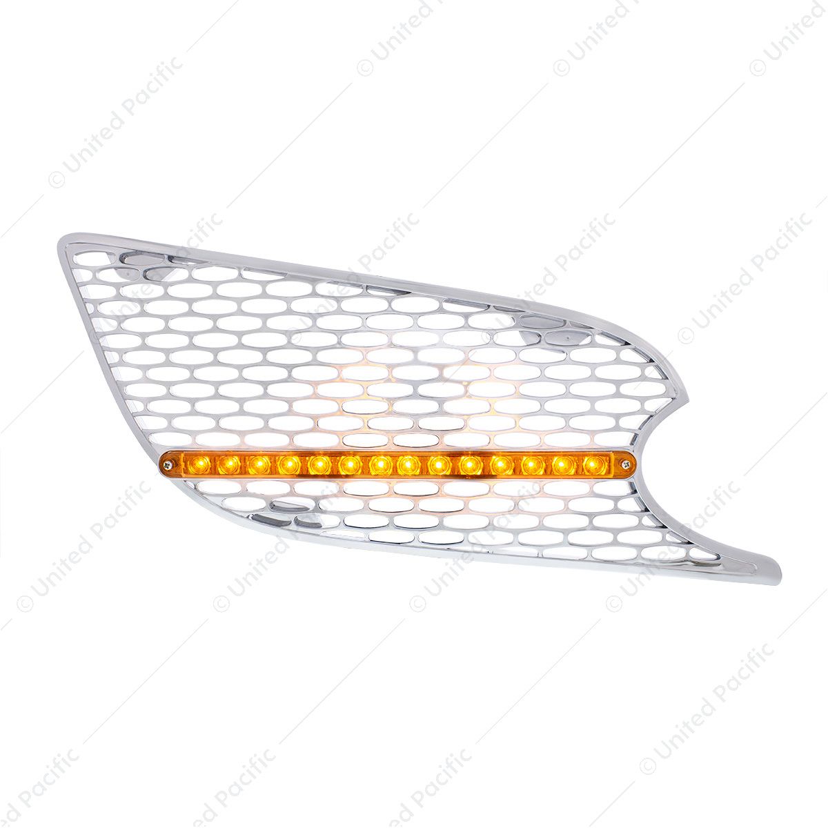 Chrome Air Intake Grille With LED Light For 2012-2021 Peterbilt 579 (Passenger) - Amber LED/Amber Le