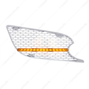 Chrome Air Intake Grille With LED Light For 2012-2021 Peterbilt 579 (Passenger) - Amber LED/Amber Le