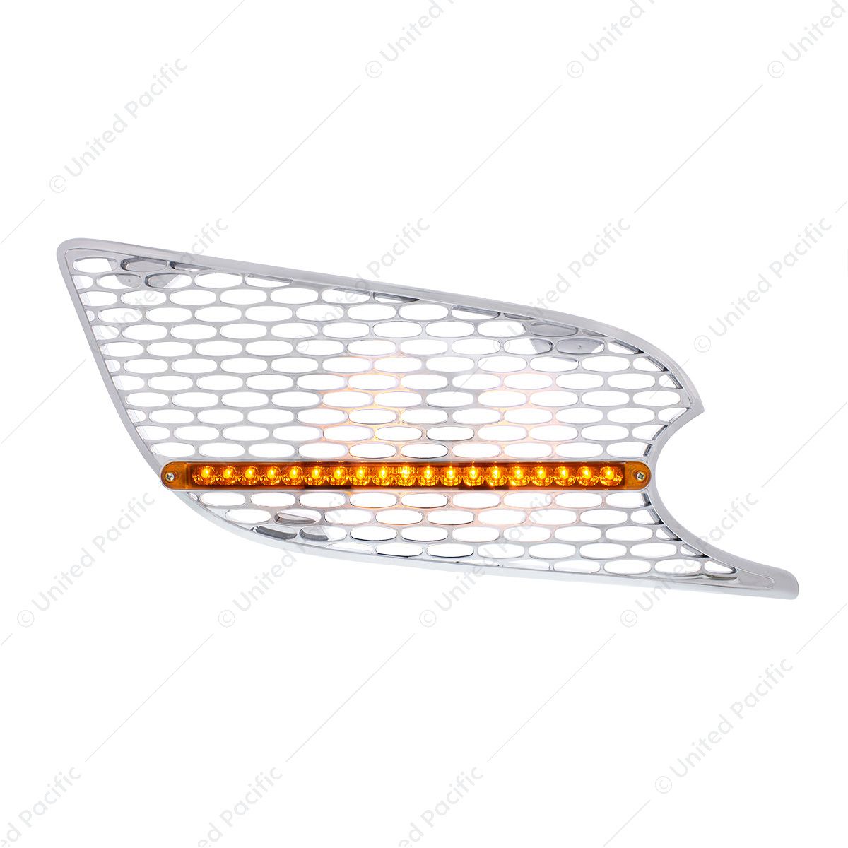 Chrome Air Intake Grille W/Reflector LED Light For 2012-2021 Peterbilt 579 (Passenger) - Amber LED/A