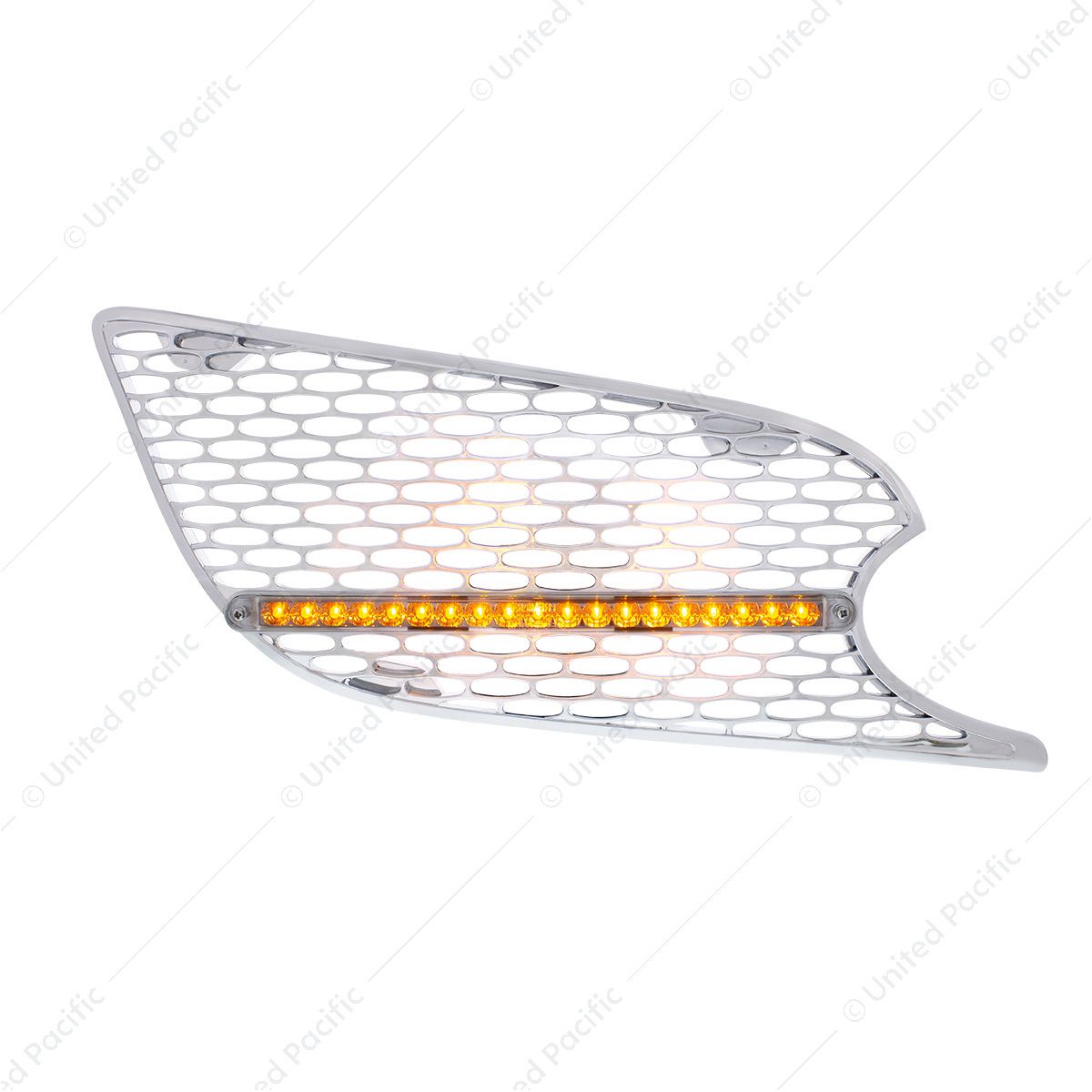 Chrome Air Intake Grille W/Reflector LED Light For 2012-2021 Peterbilt 579 (Passenger) - Amber LED/C