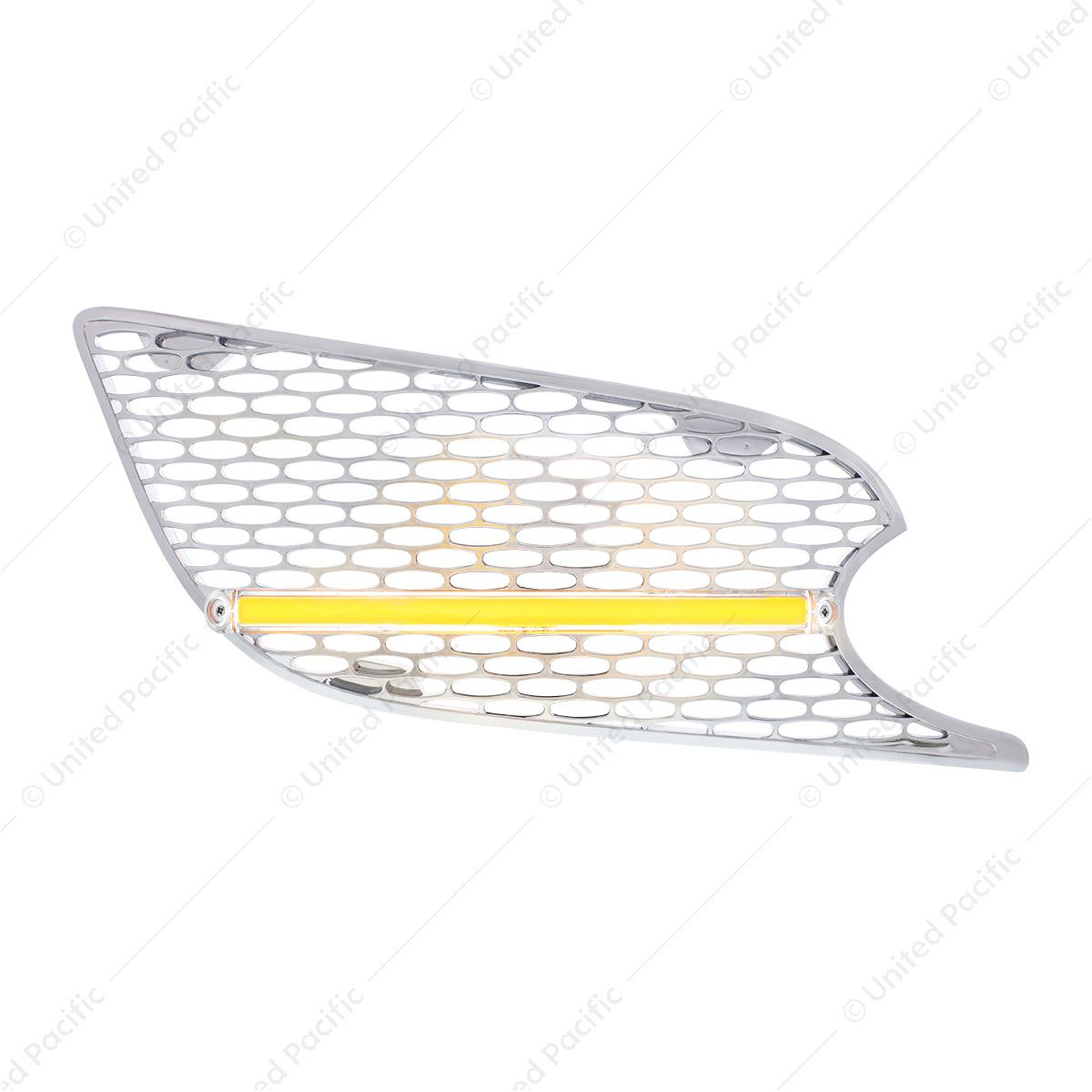 Chrome Air Intake Grille With LED GloLight For 2012-2021 Peterbilt 579 (Passenger) - Amber LED/Clear