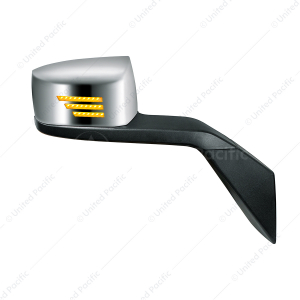 Chrome Hood Mirror Assembly With Sequential LED Turn Signal For 2003-2017 Volvo VNL