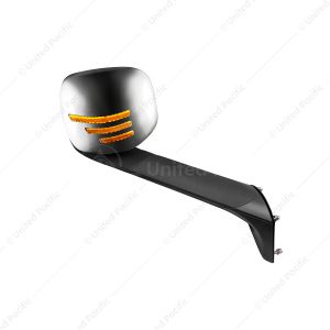 Chrome Hood Mirror Assembly W/ Sequential LED Lights For 2018-2025 Freightliner Cascadia - Passenger