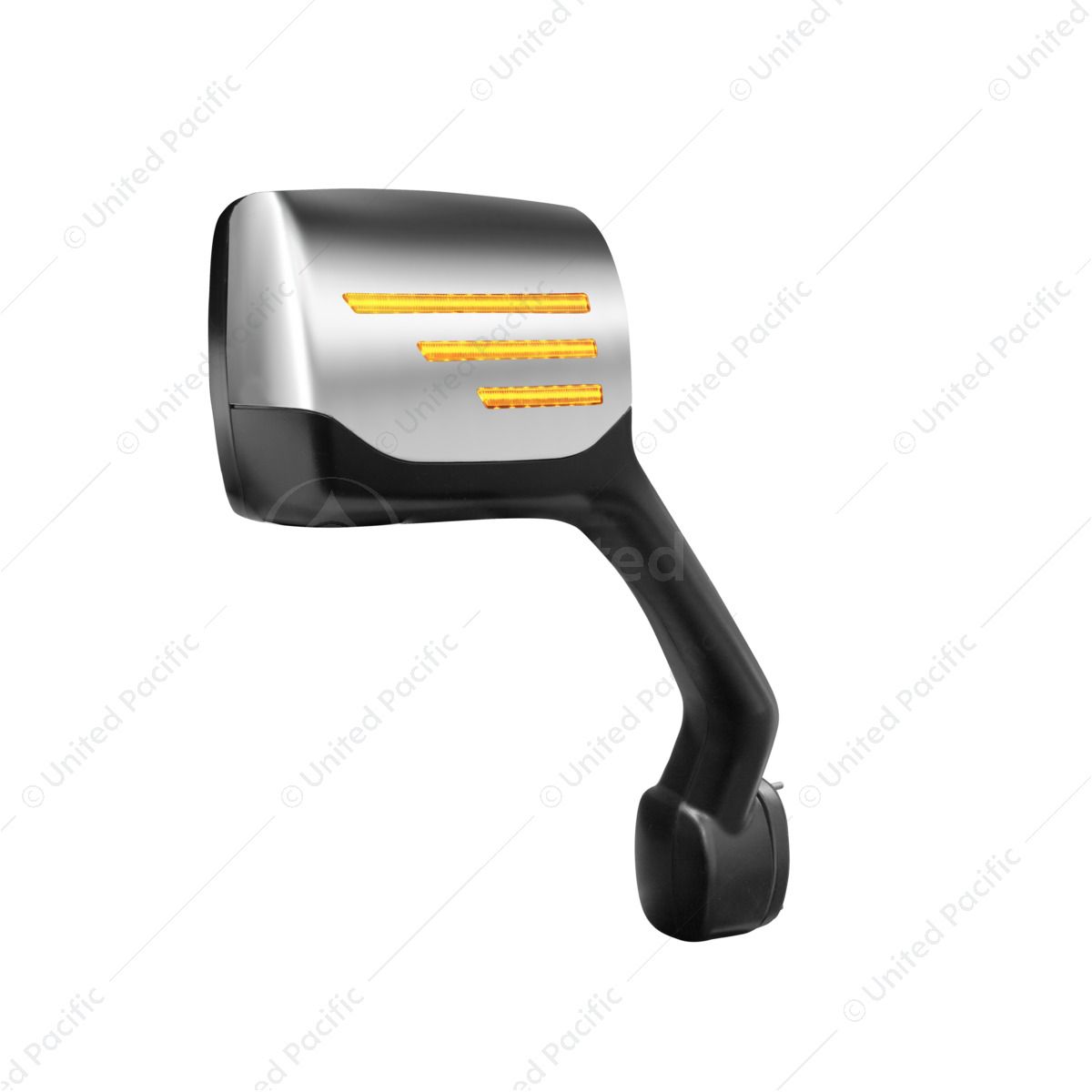 Chrome Hood Mirror Assembly W/ Sequential LED Turn Signal For 2013-2021 Kenworth T680 & Peterbilt 57