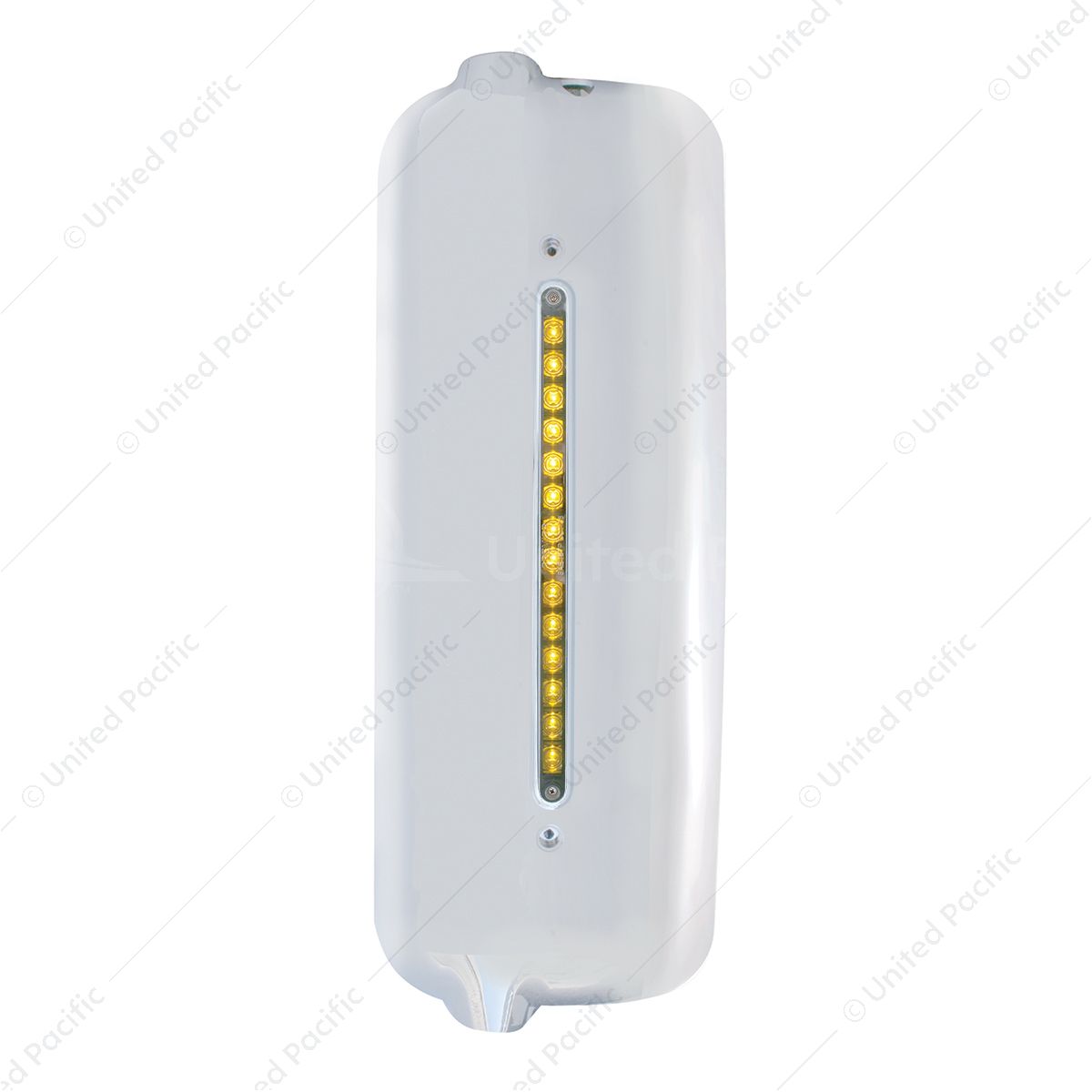 Mirror Cover With 14 LED 12" Light Bar For 2005 & Older Freightliner (Driver) - Amber LED/Chrome Len