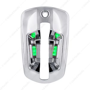6 LED Chrome Door Handle Cover For 2018-2025 Freightliner Cascadia - Passenger, Green LED