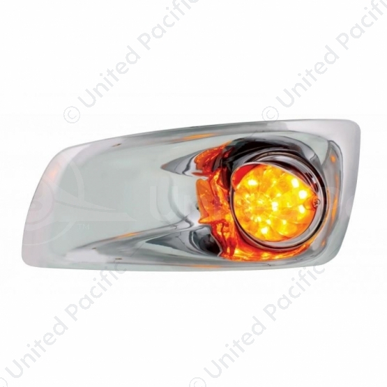 Fog Light Cover With Amber LED Hi/Lo Watermelon Light & Visor For 2007-17 KW T660- Driver -Amber Len
