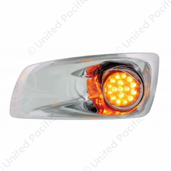 Fog Light Cover With Amber LED Hi/Lo Clear Style Reflector Light & Visor For 2007-17 KW T660- Driver