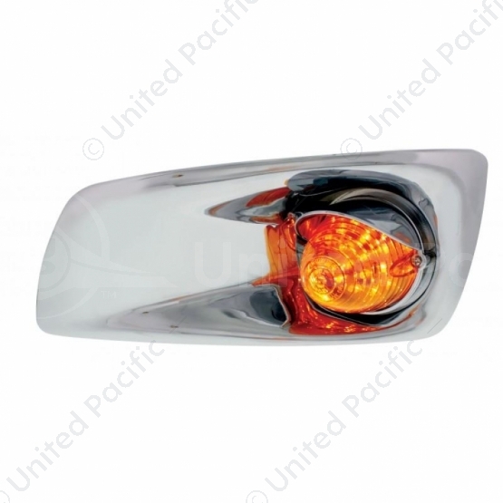 Fog Light Cover With 19 LED Beehive Light & Visor For 2007-17 KW T660 (Driver) - Amber LED/ Amber Le