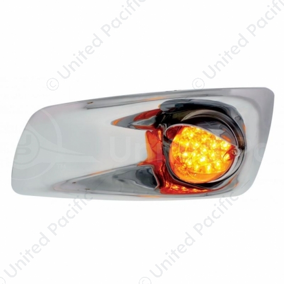 Fog Light Cover With 19 LED Reflector Light & Visor For 2007-17 KW T660 (Driver) - Amber LED/ Amber
