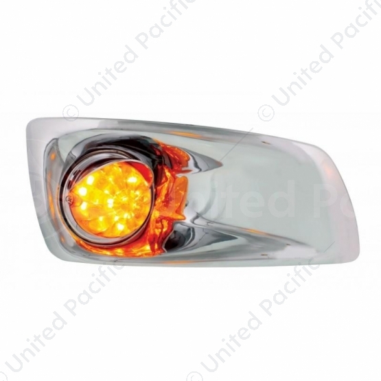 Fog Light Cover With 17 Amber LED Hi/Lo Watermelon Light & Visor For 2007-17 KW T660- Passenger -Amb