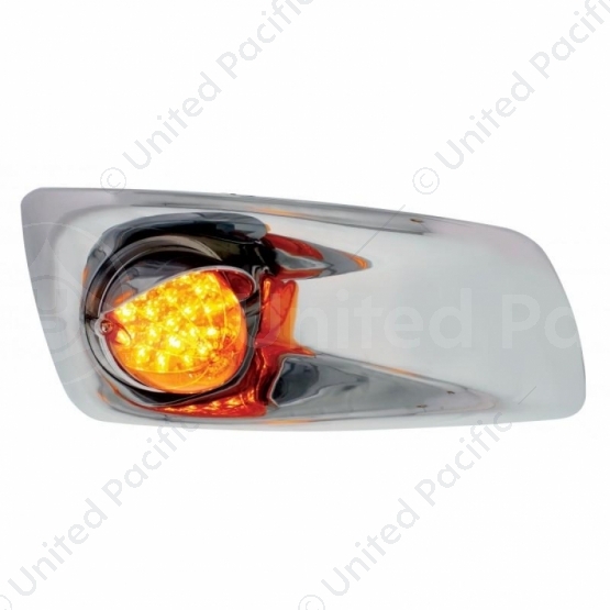Fog Light Cover With 19 LED Reflector Light & Visor For 2007-17 KW T660 (Passenger) - Amber LED/ Amb
