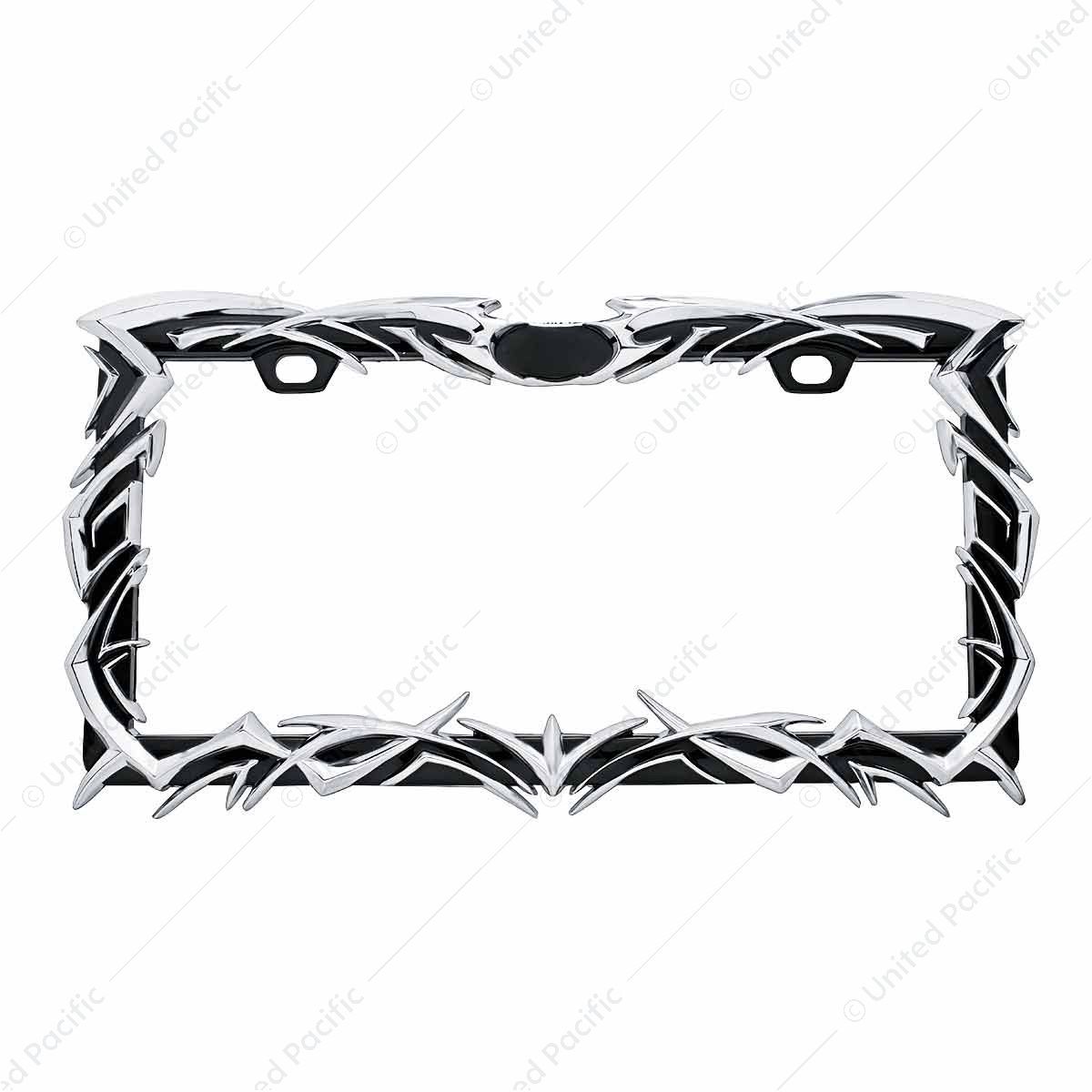 Tribal Flame License Plate Frame - Chrome