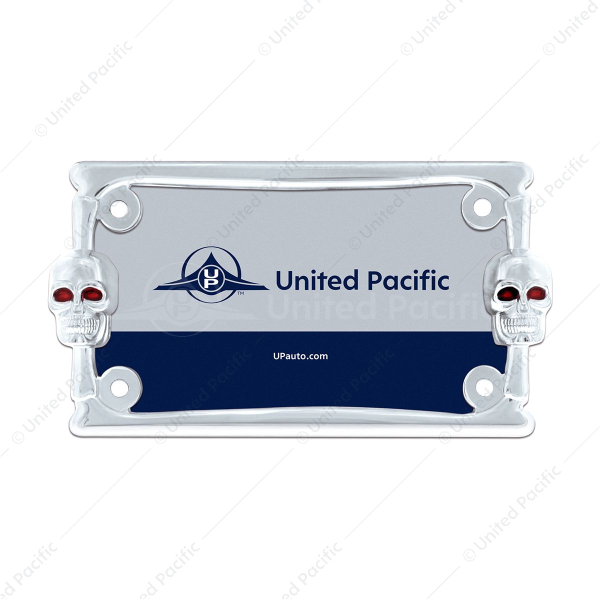 Two Skull Motorcycle License Plate Frame - Chrome