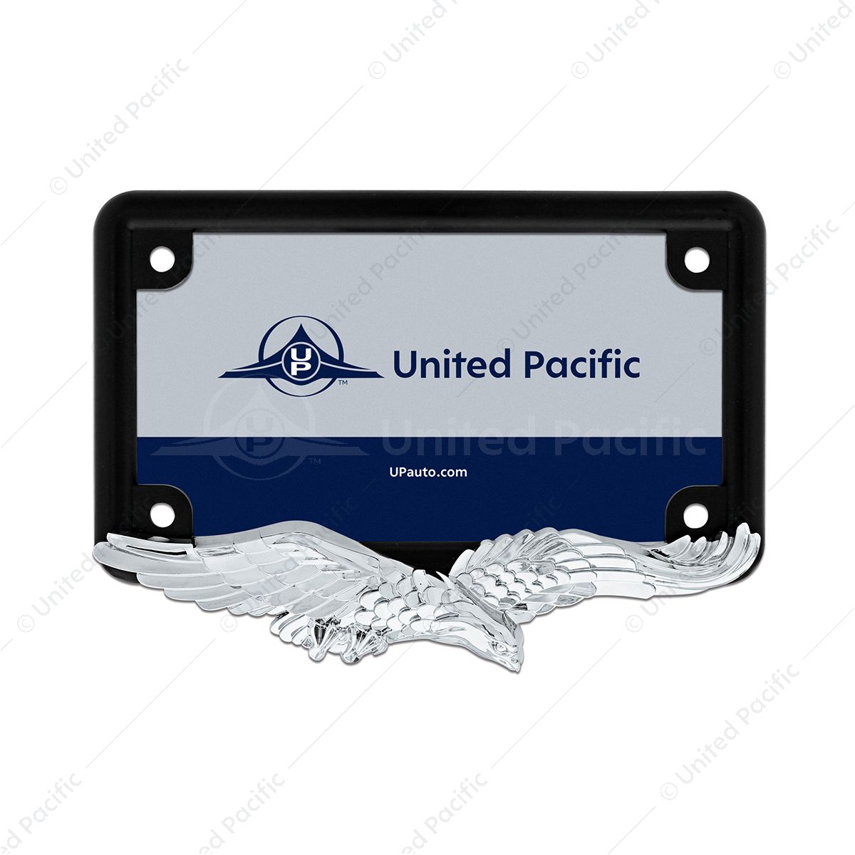 Eagle Motorcycle License Plate Frame - Chrome Eagle/Black Frame
