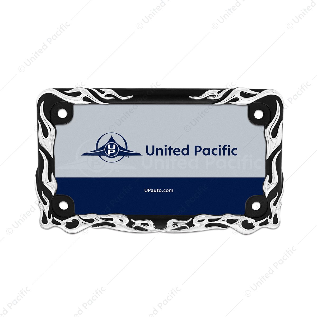 Motorcycle License Plate Frame - Chrome Flame/Black Frame