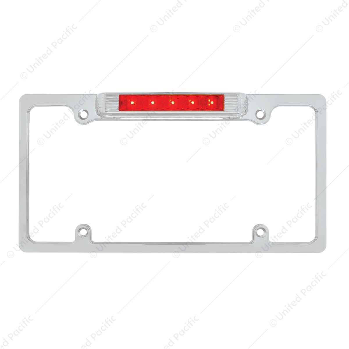 Chrome License Plate Frame With Third Brake Light -Red LED & Lens