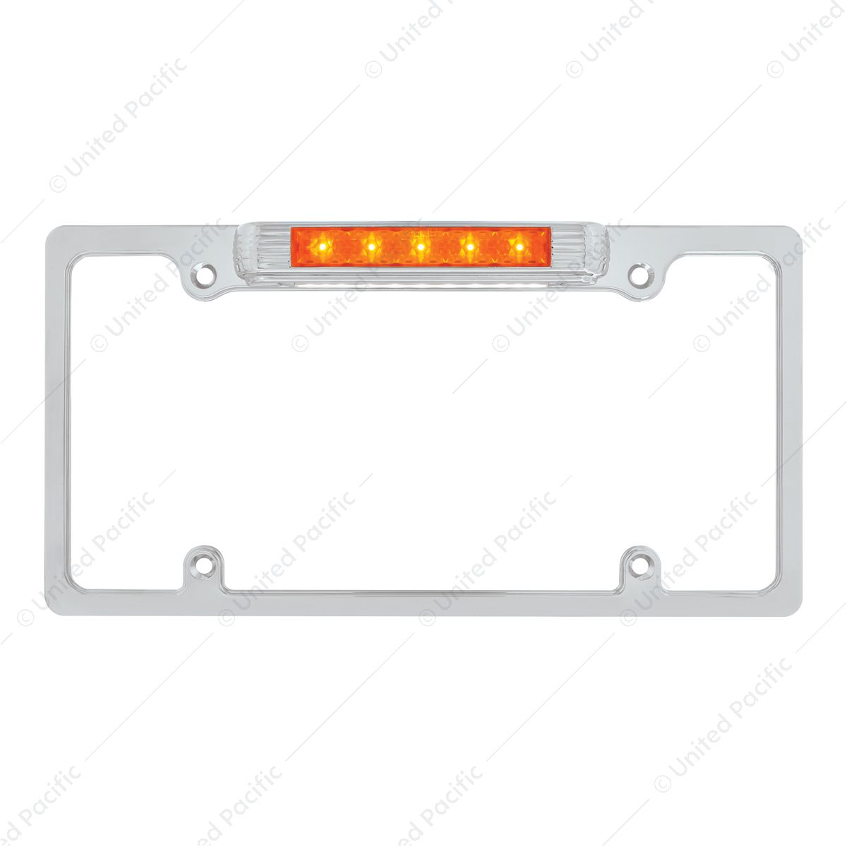Chrome License Plate Frame With Auxiliary Light - Amber LED/Amber Lens