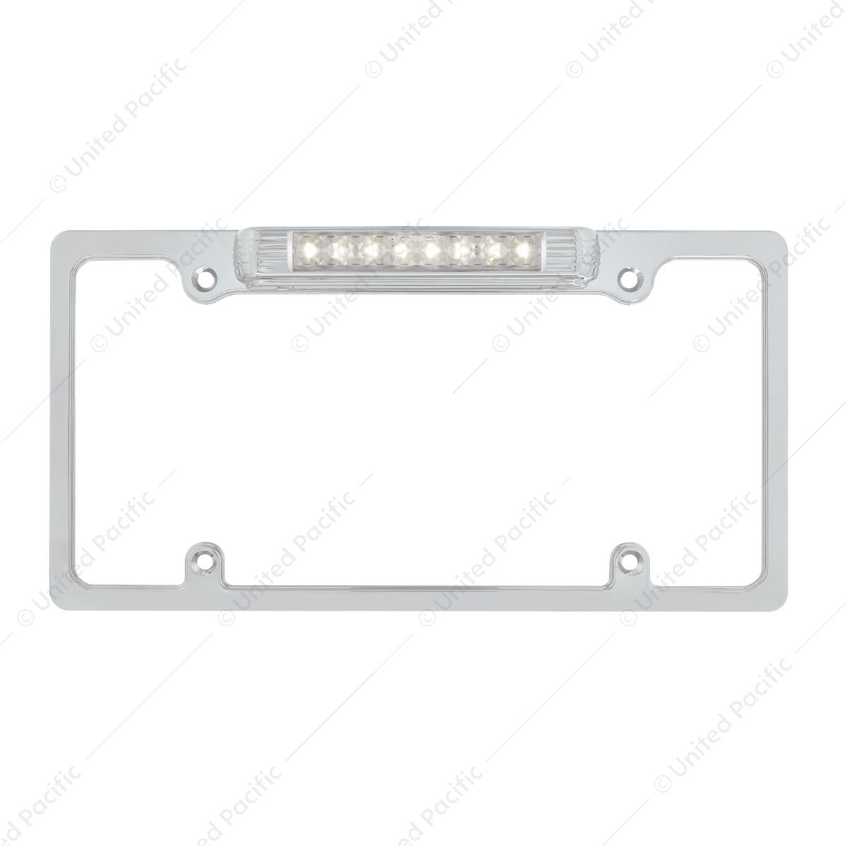 Chrome License Plate Frame With Back-Up Light - White LED/Clear Lens
