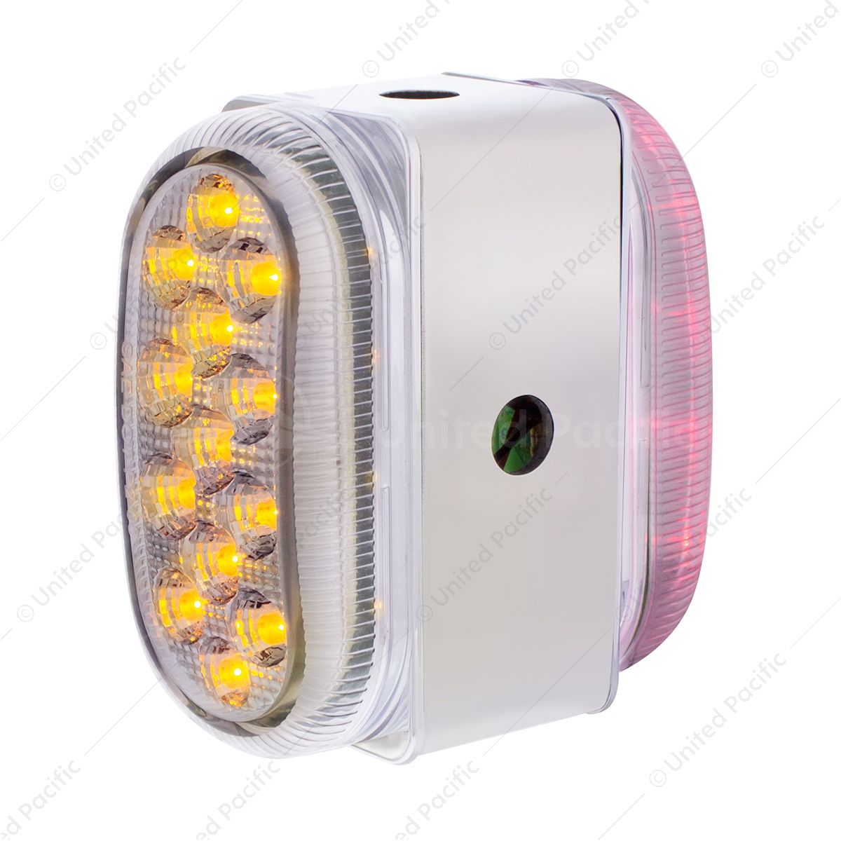 26 LED Dual Function Reflector Double Face Oval Light With SS Bracket - Amber & Red LED/Clear Lens