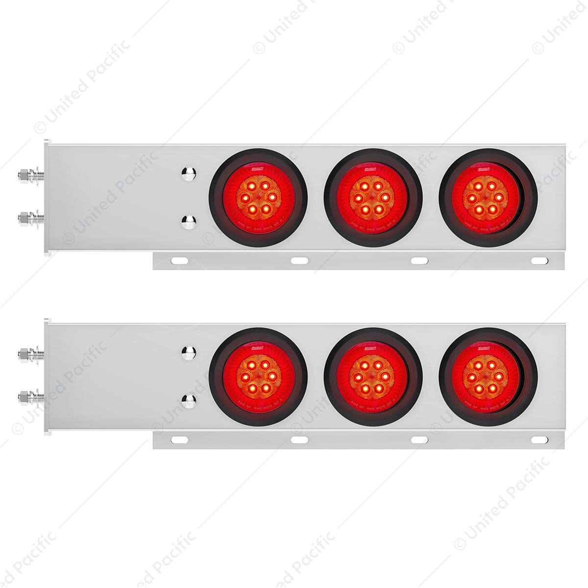 2.5" Bolt Pattern SS Spring Loaded Bar With 6X 4" 16 LED Turbine Lights - Red LED/Red Lens (Pair)
