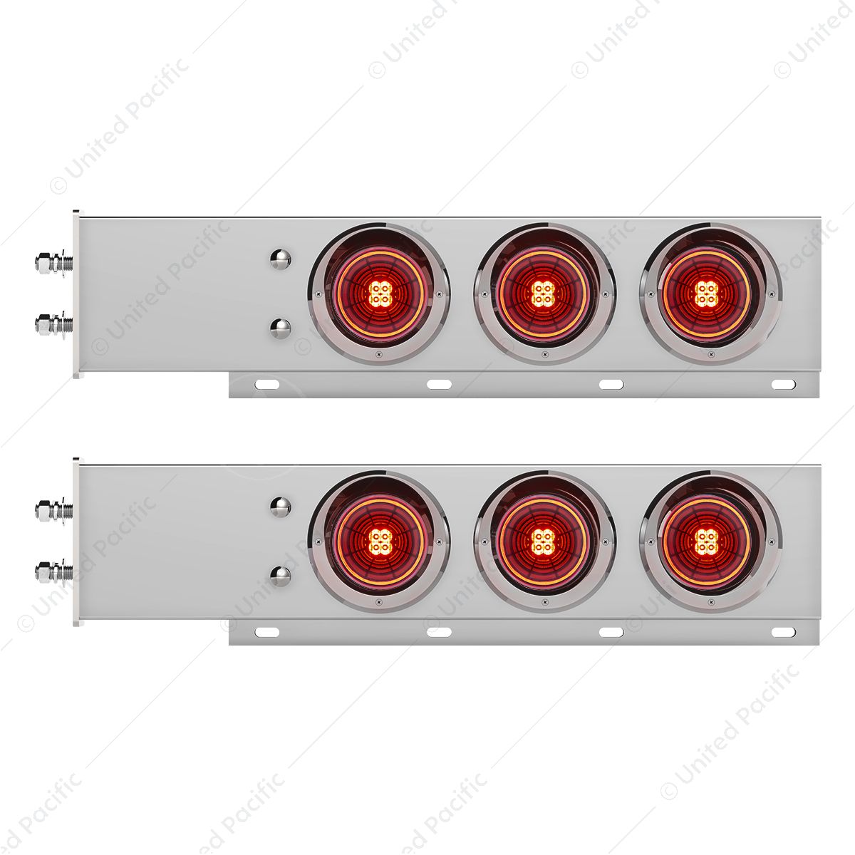 2.5" Bolt Pattern Chrome Spring Loaded Bar W/6X 4" 13 LED Abyss Lights & Visors - Red LED/Red Lens (